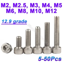 5-50pcs DIN912 M2 M2.5 M3 M4 M5 M6 M8 M10 M12 12.9 Grade Nickel Plated Full Thread Hexagon Hex Socket Head Cap Allen Bolts Screw