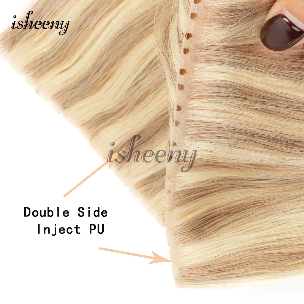 Isheeny 12 "-24" Invisibile Doppio Iniettare XO Foro Trama Estensioni Dei Capelli Umani Micro Capelli Doppia Schede Trama Capelli Lisci Naturali