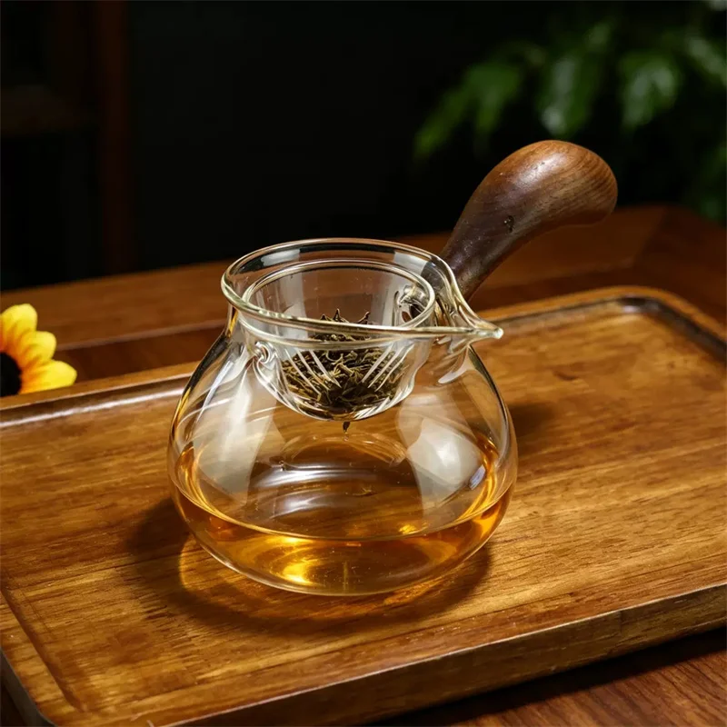 500ml Wood Handle Glass Tea Pitcher Heat Resistant Glass Pot With Filter Chahai Brewing Green Tea Pot Kungfu Maker