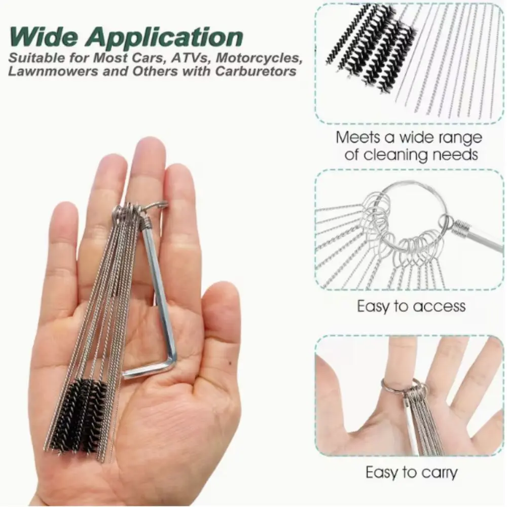 10 Cleaning Needles Carburetor Cleaner Tool 5 Nylon Brushes Versatile Carbon Dirt Jet Cleaner Multi Purpose Wire Cleaner