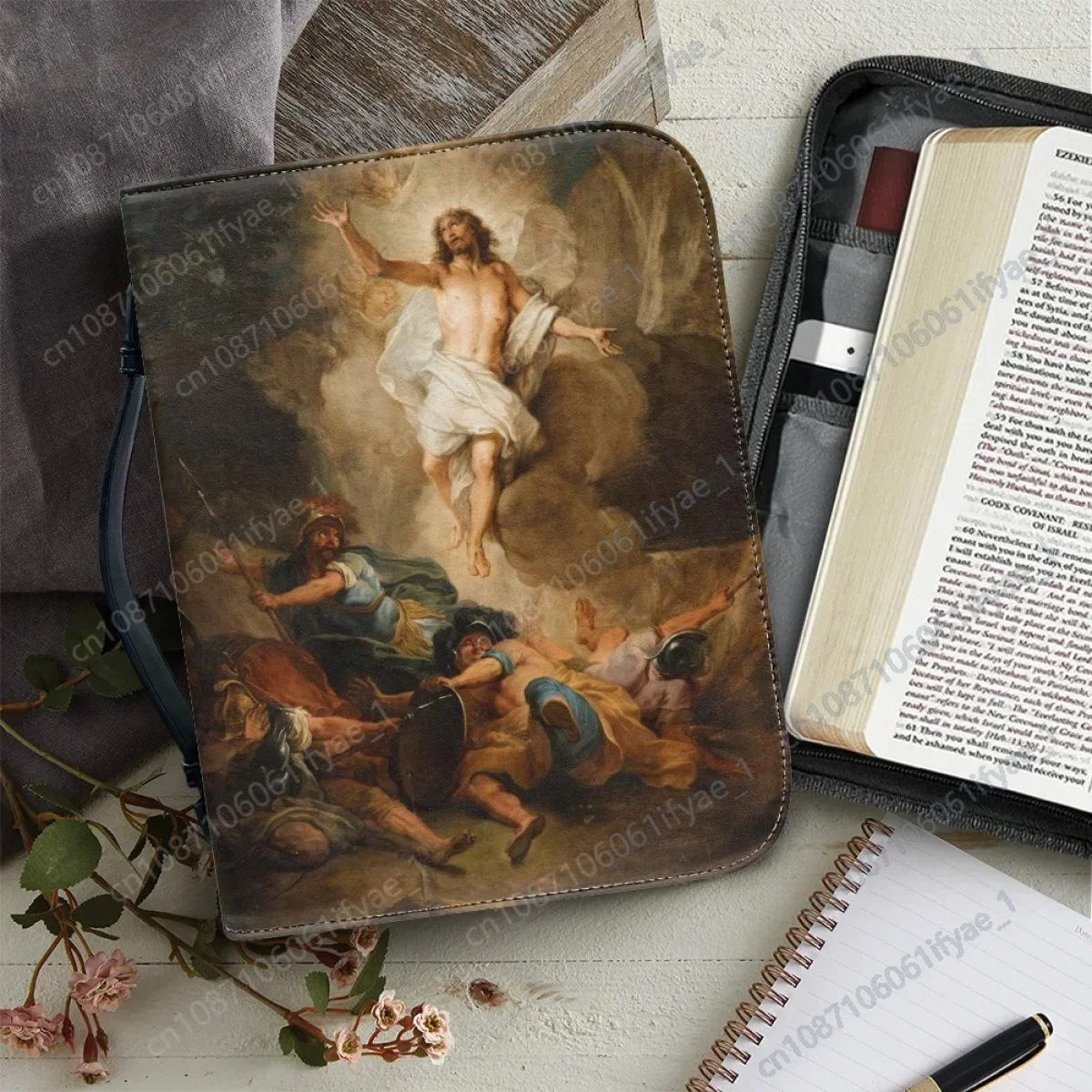 

Jesus Graphic Print Bible Bag for Women Bible Storage Bags PU Leather Handbags Zippered Handle Christianity Bible Carrying Case