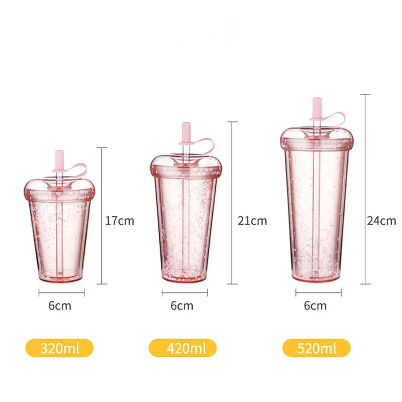 Ins Bubble Tea Cup Portable Tumbler with Straw Plastic Coffee Cups with Lid Transparent Water Bottle