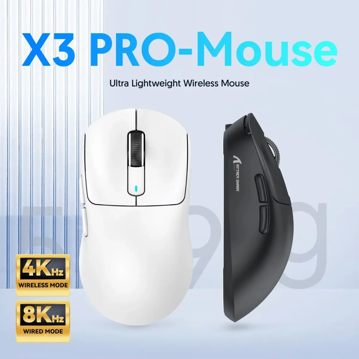 Gaming-Maus AttackShark X3/X3Pro Kabellose Maus 4K Returns Bluetooth 3-Modus Leichtes PAW3395 26K