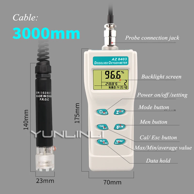 Dissolved Oxygen Detector Portable Aquaculture Dissolved Oxygen Meter Dissolved Oxygen Analyzer Water Quality Tester AZ8403