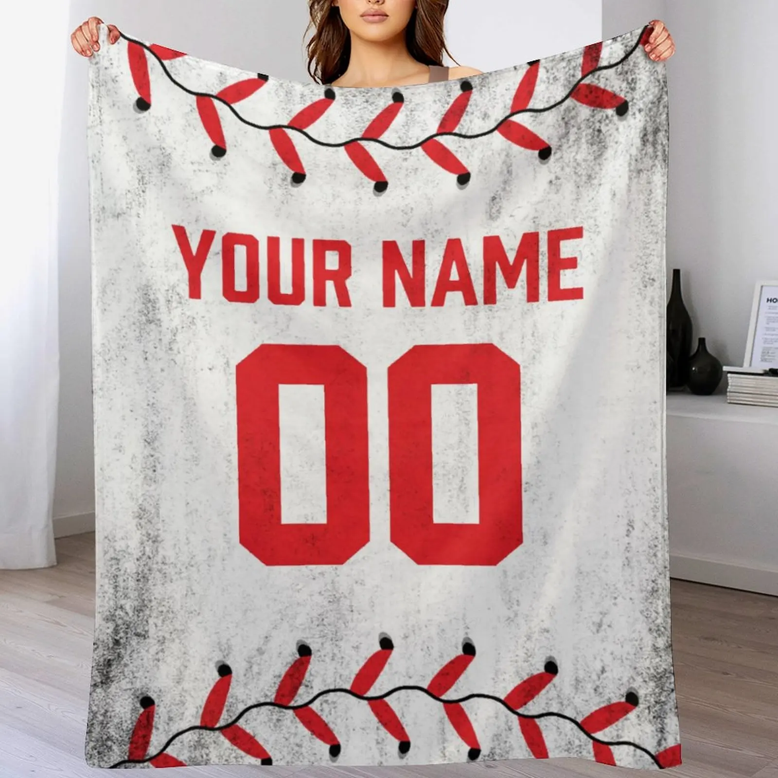 

Personalized Baseball Blankets with Name Number Custom Team Game Throw Flannel Blankets Gifts for Boys Sports Fans Kids Adult