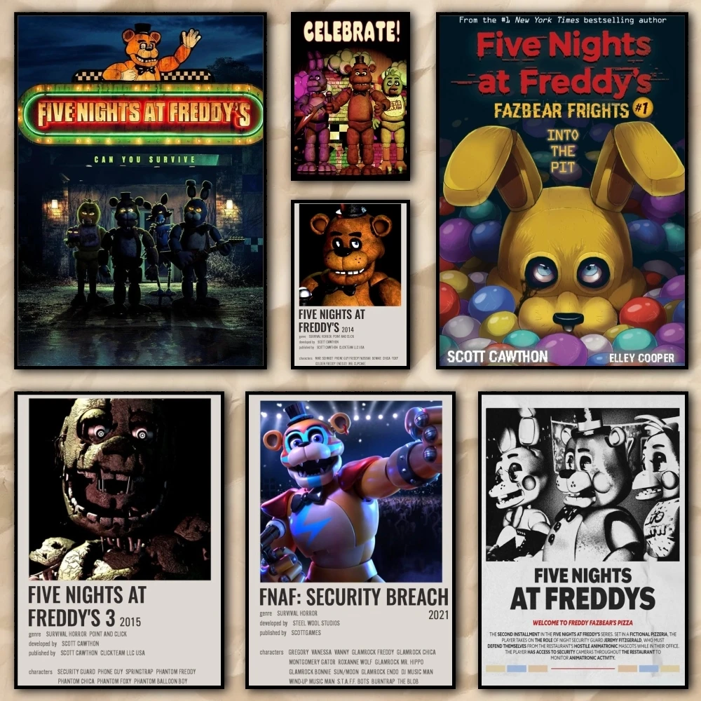 Fnaf Five-nights-At-Freddys Painting Calligraphy High quality Canvas Wall Art For Office Restaurant Home Decoration Set
