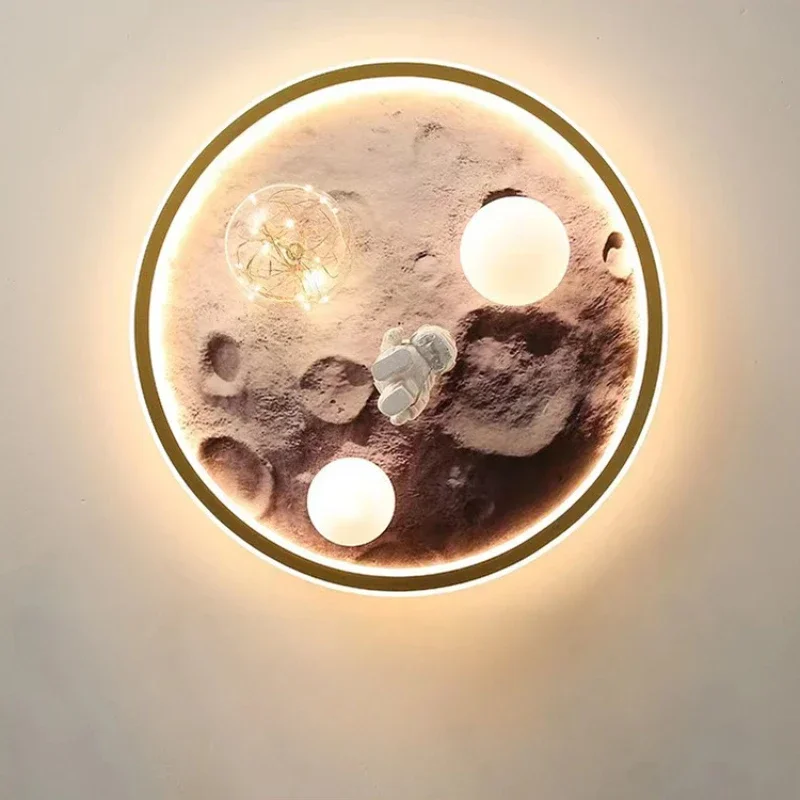 European Modern Children\'s Moon Lustre Led Lights Astronaut Bedroom Chandeliers Decoration Ceiling Lamps for Room Home-appliance