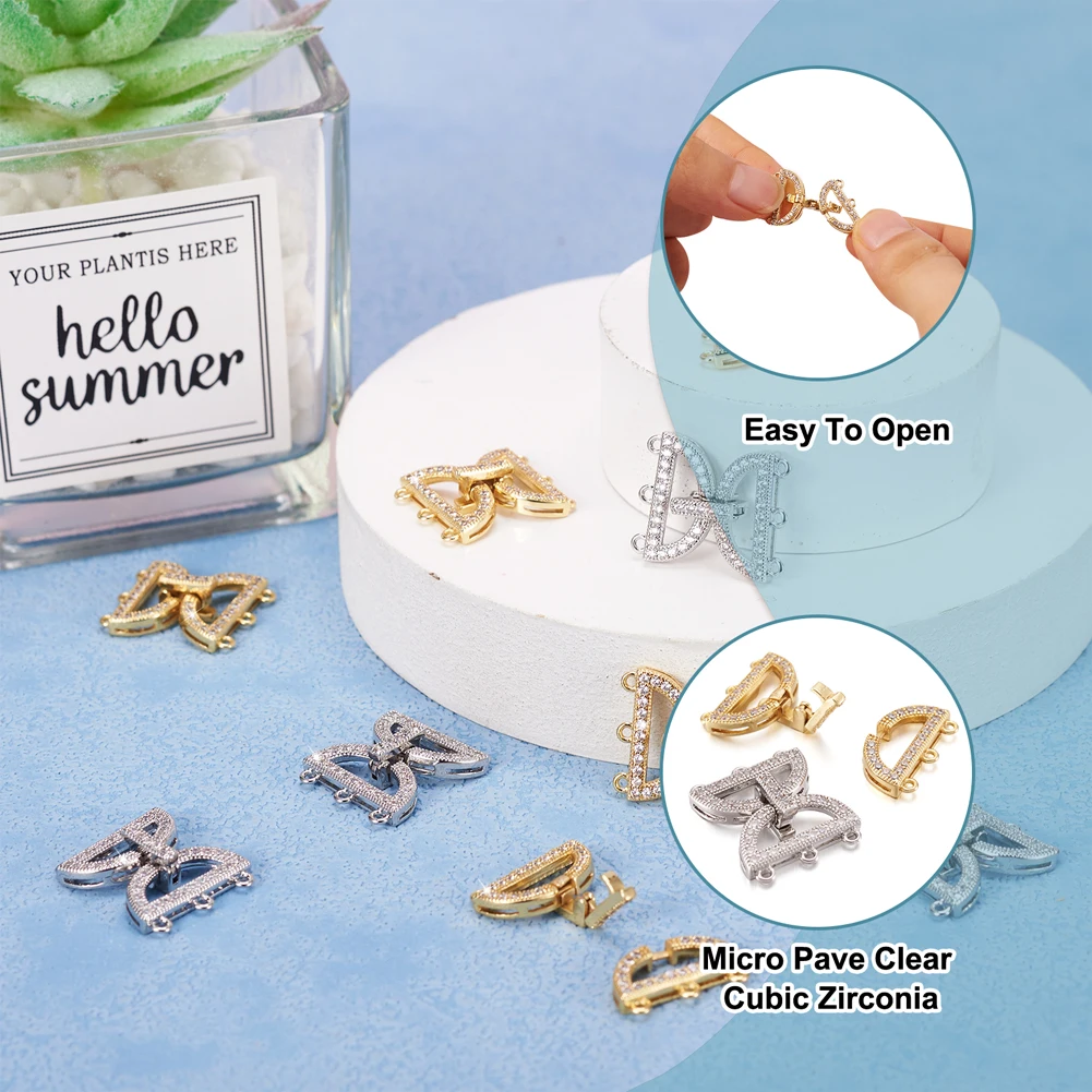 10Sets Brass Micro Pave Cubic Zirconia Fold Over Clasps Mixed Color For DIY Bracelet Necklace Jewelry End Connector Accessories