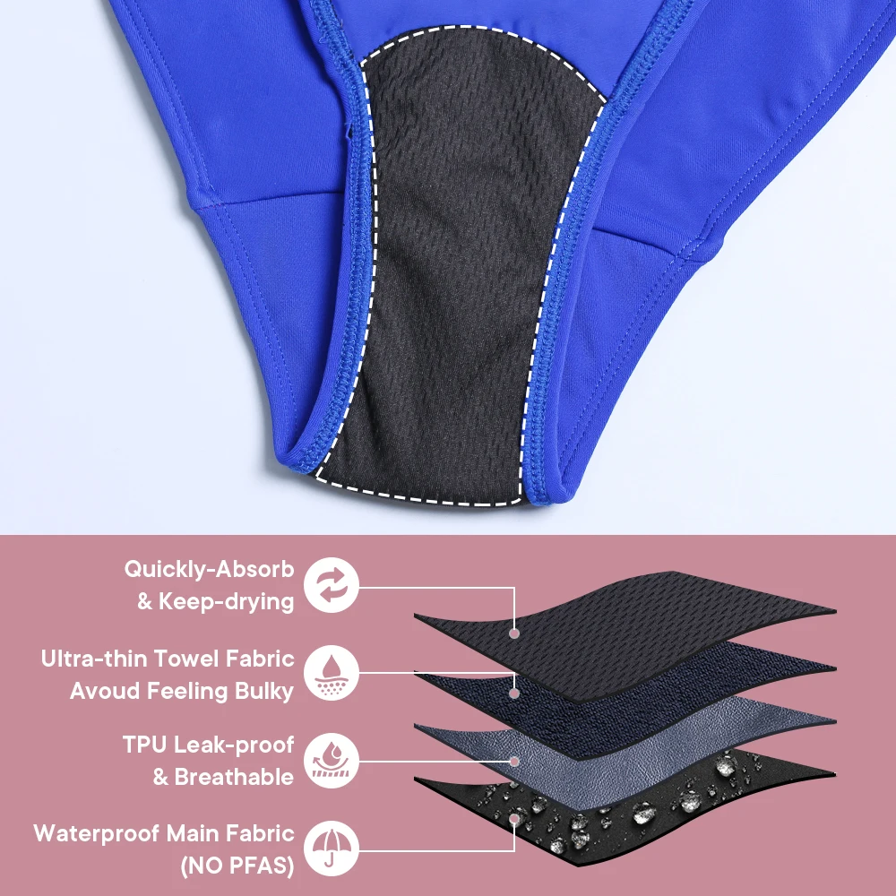 ملابس سباحة للحيض للمراهقين قطعة واحدة ملابس سباحة قابلة للتنفس وقابلة لإعادة الاستخدام 4 طبقات حماية مانعة للتسرب عالية الامتصاص للاستحمام S