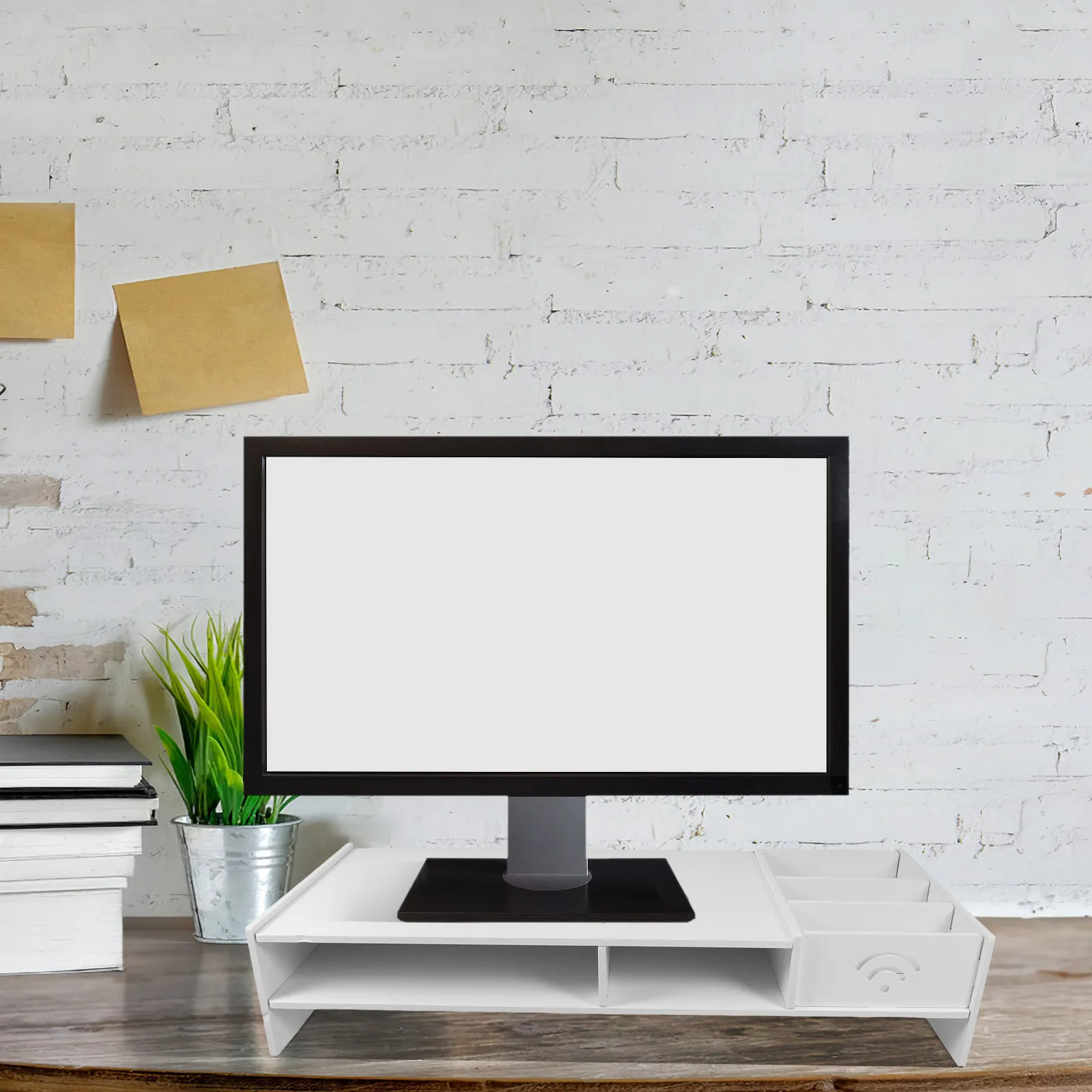 Desktop Monitor Stand Riser with Drawer Multifunctional Space Saving Ergonomic Organizer for Laptop Keyboard Printer Bookshelf