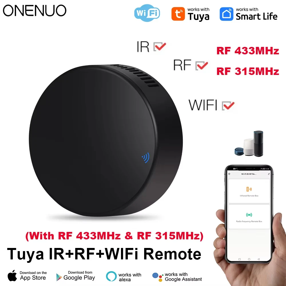 Tuya WiFi RF IR Control remoto 433MHz/315MHz para hogar inteligente a través de Smart Life para aire acondicionado todas las TV compatibles con Alexa, Google Home