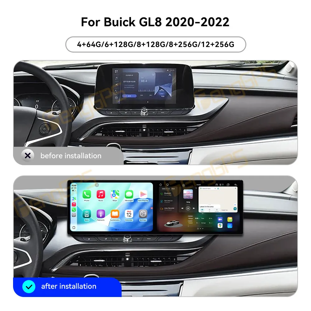Dual Screen 10.1 Inch Android 15 CarPlay Car Radio For Buick GL8 2020-2022 Touch Screen Multimedia Player GPS Navigation DSP