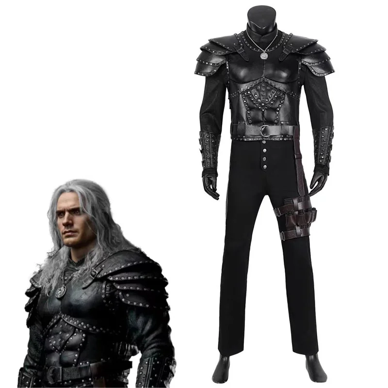 

Game Geralt of Rivia Cosplay Costume Men's Leather Coat Top Pants Uniform Halloween Carnival Outfit