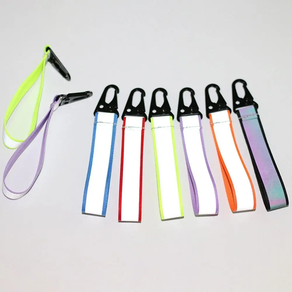 Colors For Bag Pendant Webbing Material Safety Reflective Keychain Outdoor Reflective  High Visibility Keyring Pendant