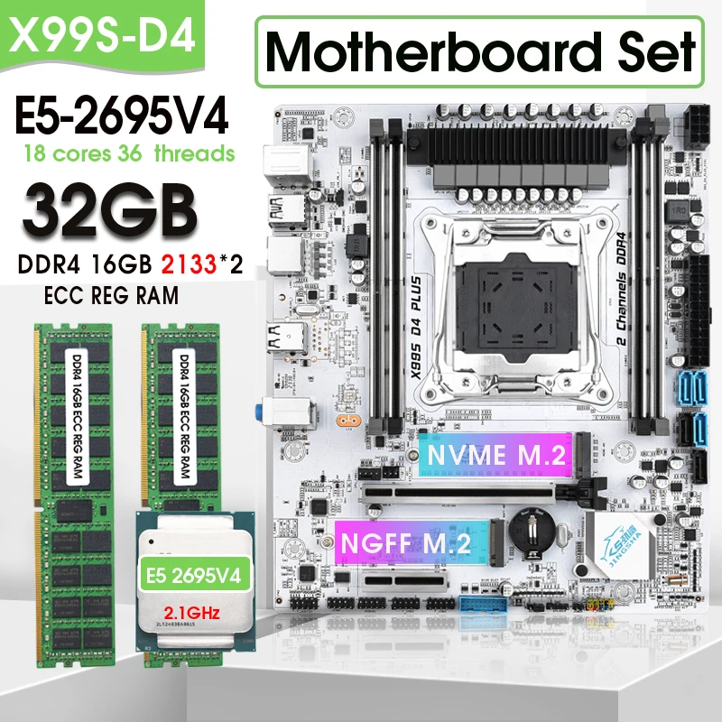 JINGSHA X99 SD4 Motherboard gaming Set with E5 2695 V4 CPU And 32GB(2*16G) DDR4 2133 Hertz RECC Memory   xeon X99 Kit