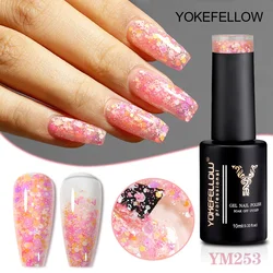 2024 10ML YOKEFELLOW Glitter Sequins Gel Nail Polish Sparkly Shiny Pink Nail Gel Polish Soak Off UV Nail Gel Nail Art Manicure