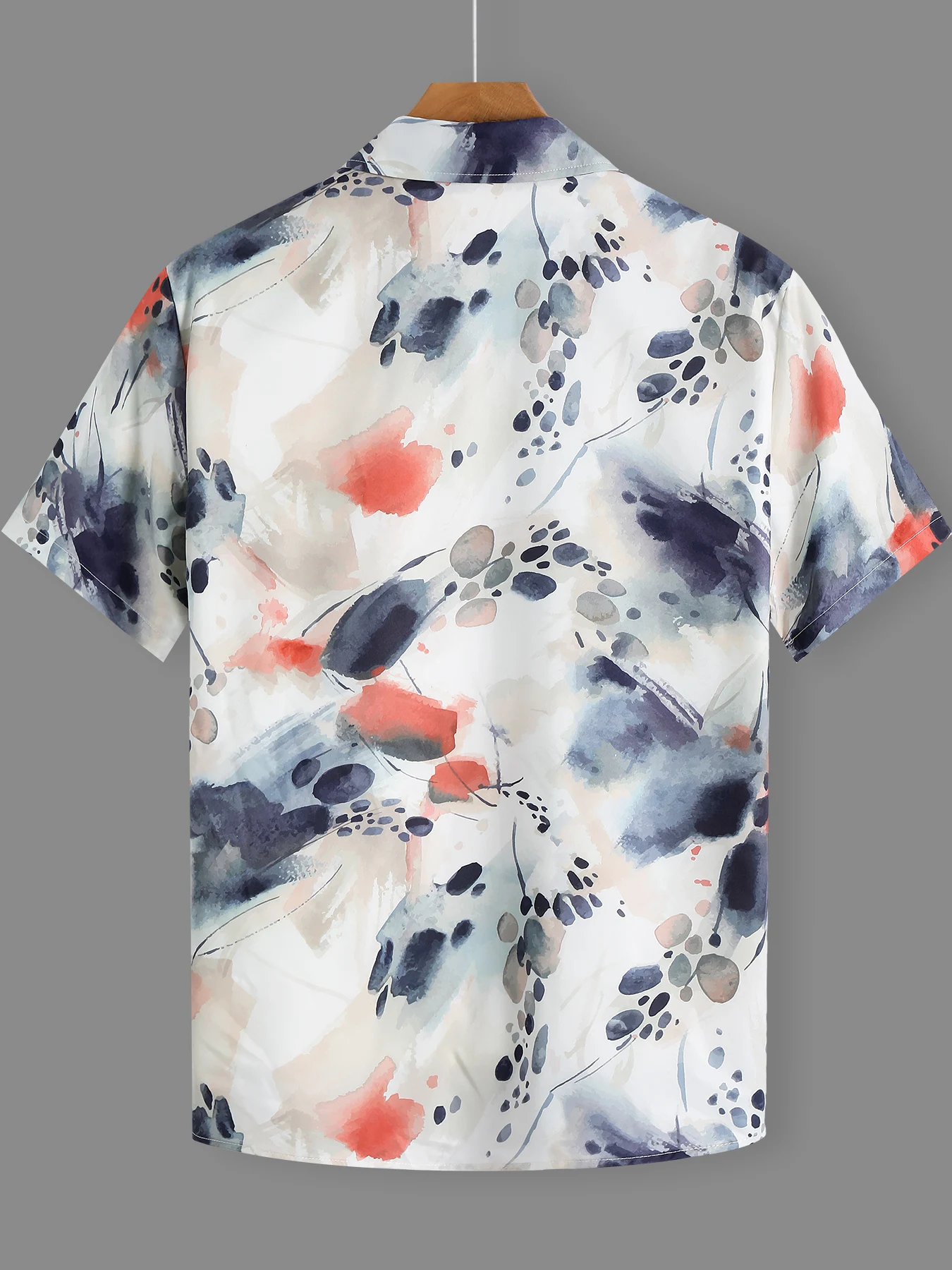 Red & Blue Abstract Print Shirt |   Men's Summer Breathable Floral Shirt