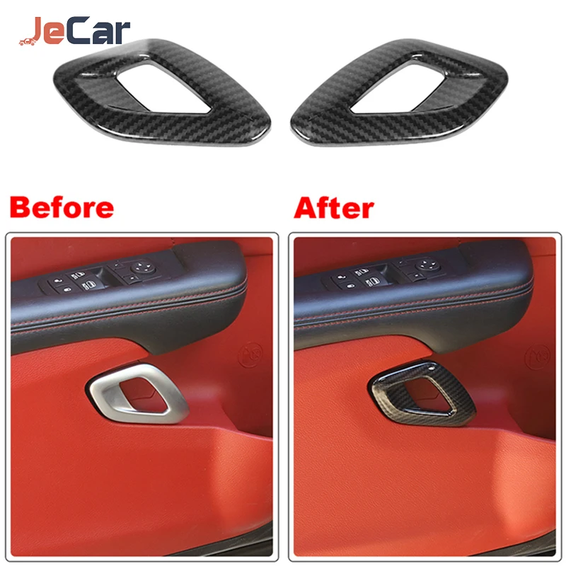 JeCar Car Inner Door Handle Cover Stickers Trim ABS Decoration Protective Case  For Dodge Challenger 2015 up Car Accessories