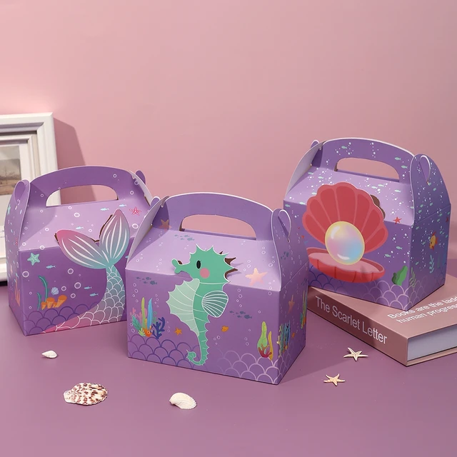 6 sztuk papierowych torebek na prezenty Mermaid Ocean Pearl Mermaid Tail Cookie Candy Packing Box For Kids Birthday Party Supply Baby Shower Favors