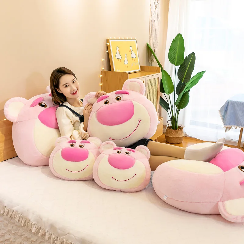 Disney-muñeco de peluche de oso de fresa rosa Kawaii, almohada suave para dormir, juguete bonito para niños, regalo de cumpleaños y Navidad para niñas