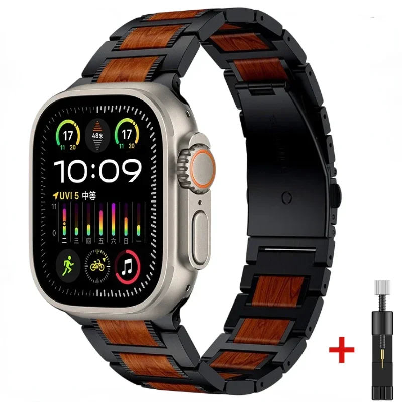 Cinturino in metallo di legno di fascia alta per Apple Watch 49mm 45mm 41mm 44mm 42mm 40mm 38mm Cinturino braccialetto iWatch Ultra 9 8 7 6 5 4 3 SE Band