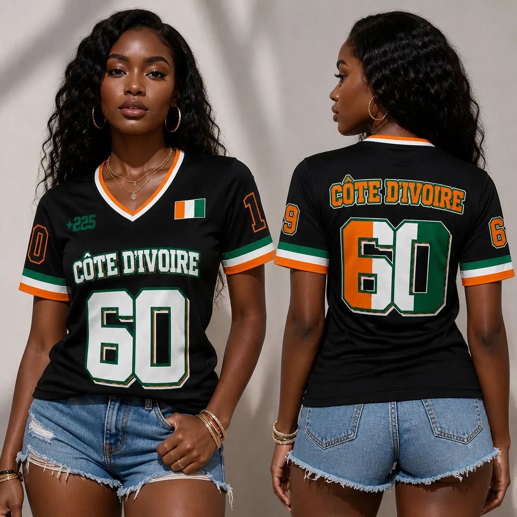 Ivory Coast Printed V-Neck Short Sleeve Sexy Women's T-Shirt Top New Summer Personalized Women's Casual Slim Fit T-Shirt
