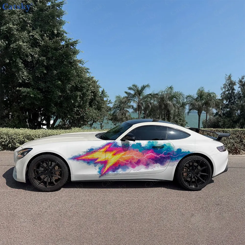 2pcs Colorful Lightning, Durable, Fade-resistant, Enhance Vehicle Aesthetics With Bold Artistic Design Car Vinyl Wraps