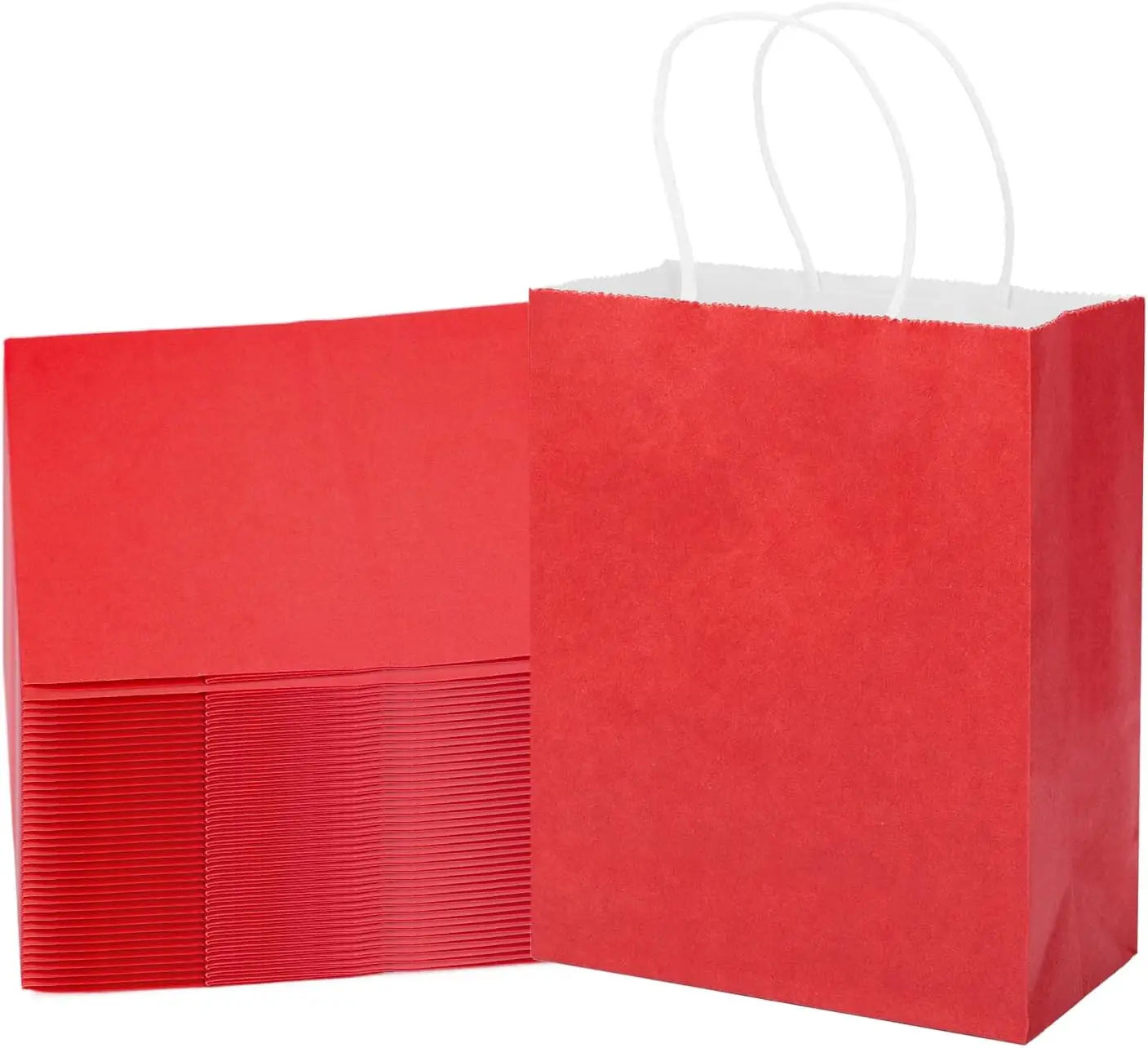 Bolsas de Regalo, Paquete de 100 Unidades, 10.5x8.5x4.5 Pulgadas, Bolsas de Papel con Asas, Rojas, Tamaño Mediano, Reciclables, Ecológicas