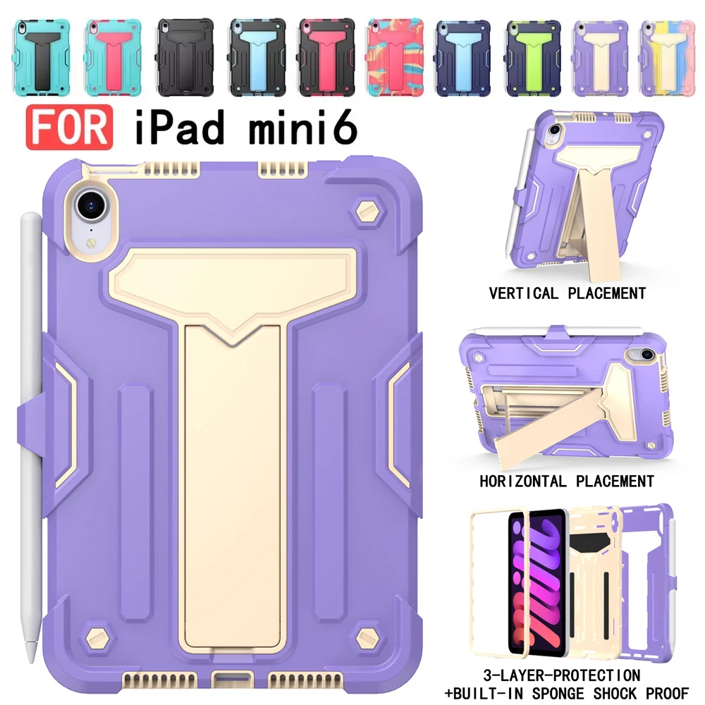 

Case for iPad Mini 6 8.3 Inch Heavy Duty Shockproof Protective Tablet Cover with Kickstand 3 Layer Protection with iPad Mini 6