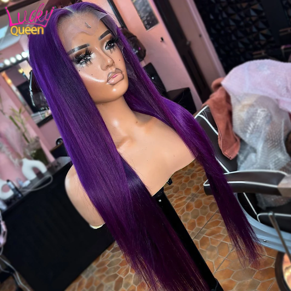 Pure Purple Colour Human Hair Wig 13x6 13x4 Lace Front Human Wig For Women Pre Plucked 5x5 Lace Closure Wig Straight Glueless