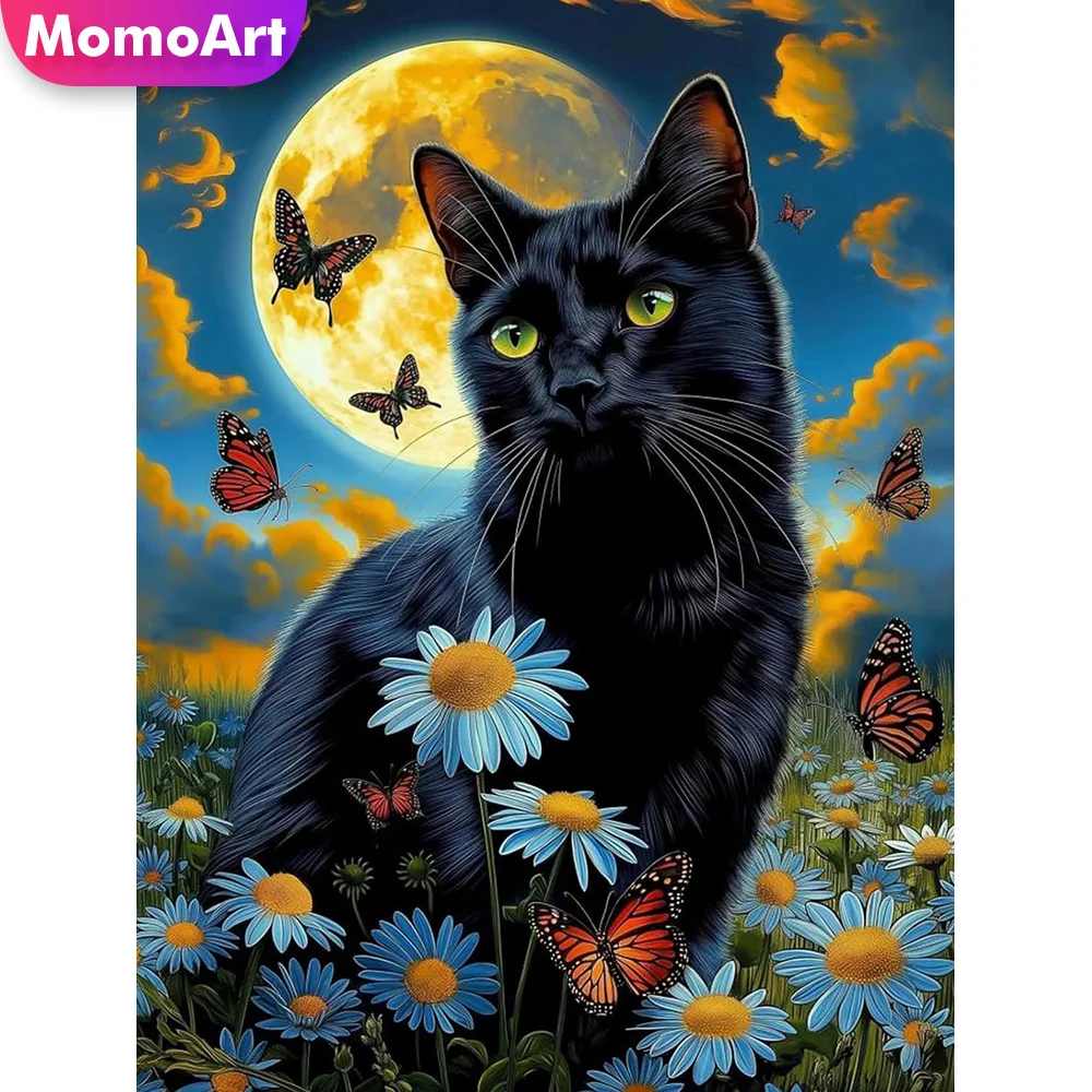 Momoart Counted Cross Stitch Cat Animal Embroidery Fabric Daisy Design 11CT Unprinted Needlework Unique Home Decoration