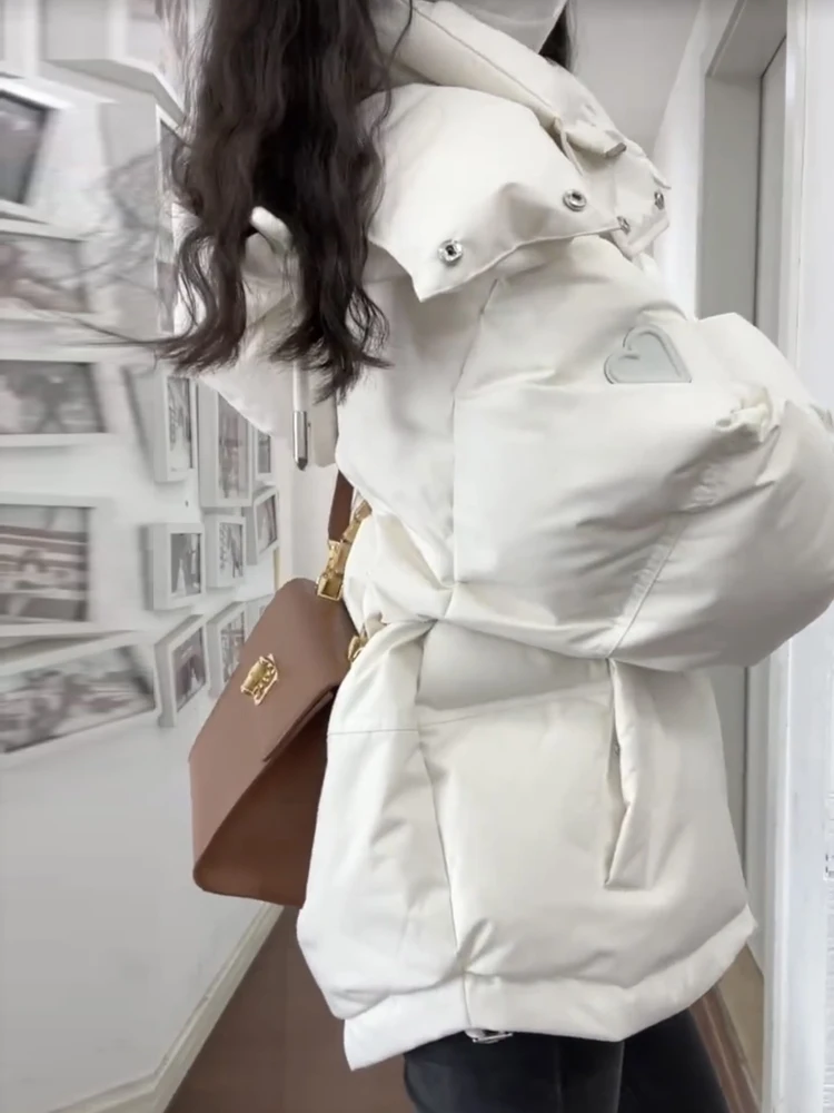 Blanco corazón aped ort Thiened down Jaet mujer invierno nuevo diseño tamaño pequeño abrigo coreano Sle corte recto viaje viento