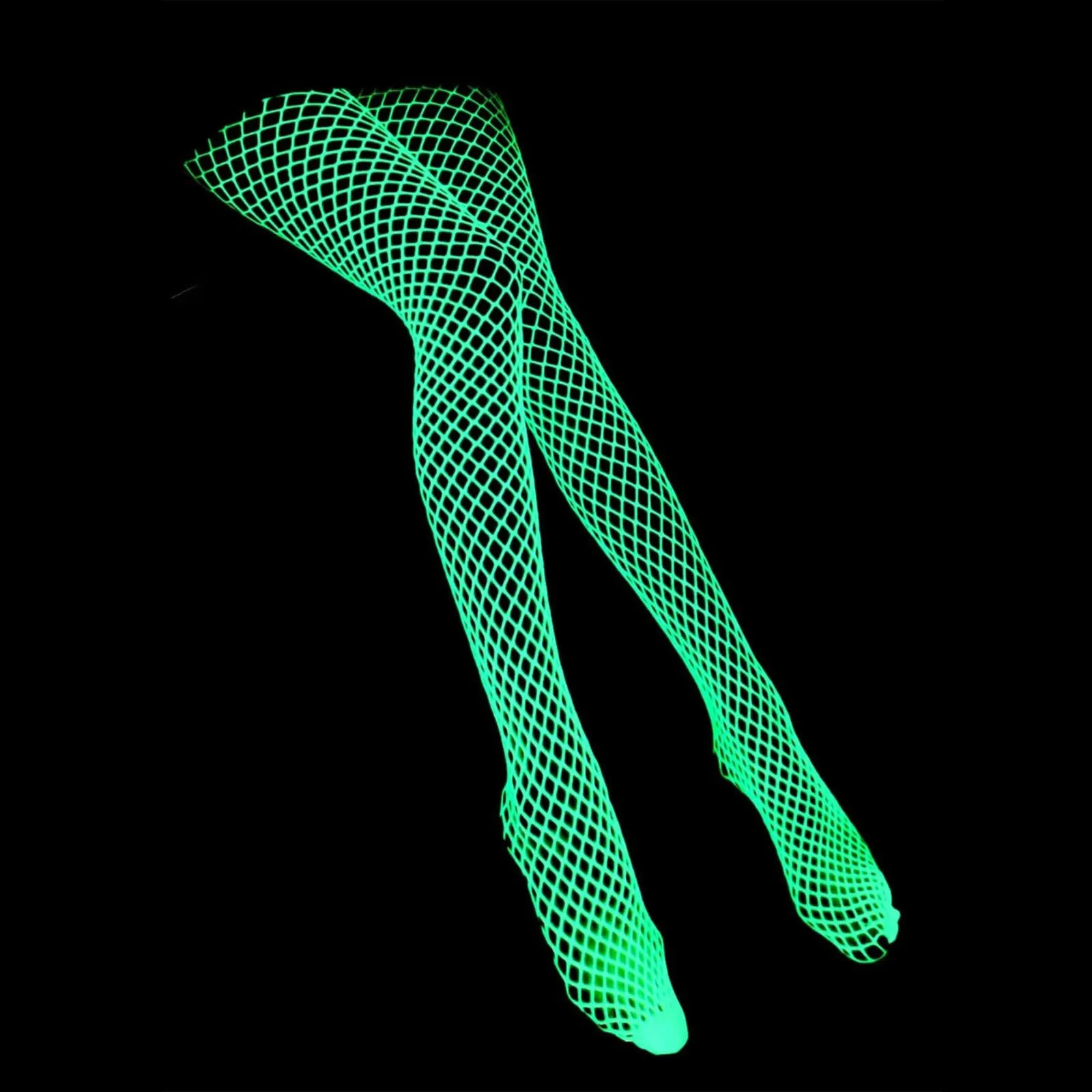 Women's Luminous Fishnet Stockings Open Crotch Glowing Fishnet Socks Glow Tights Hollow Skinny Tights Club High Waist Pantyhose