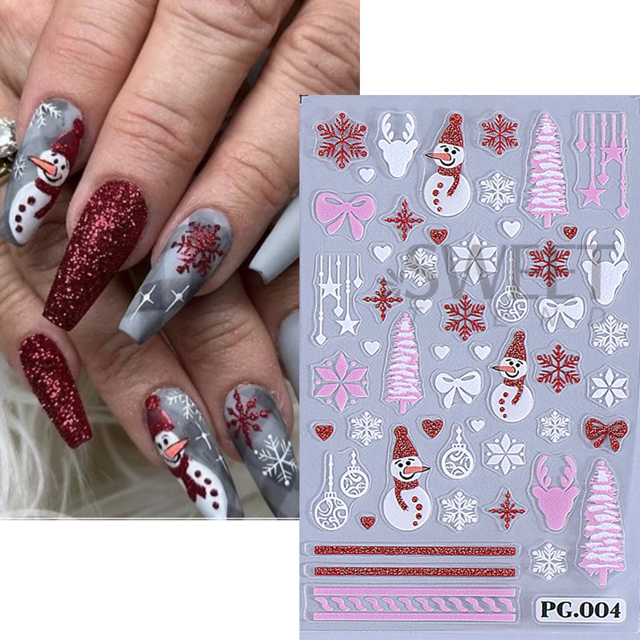 Autocollants 5D à Paillettes de Noël pour Nail Art, Bonhomme de Neige d'Hiver, Bonbons, Biscuits, Glissières Adhésives, Fournitures pour Ongles, Décoration de Manucure