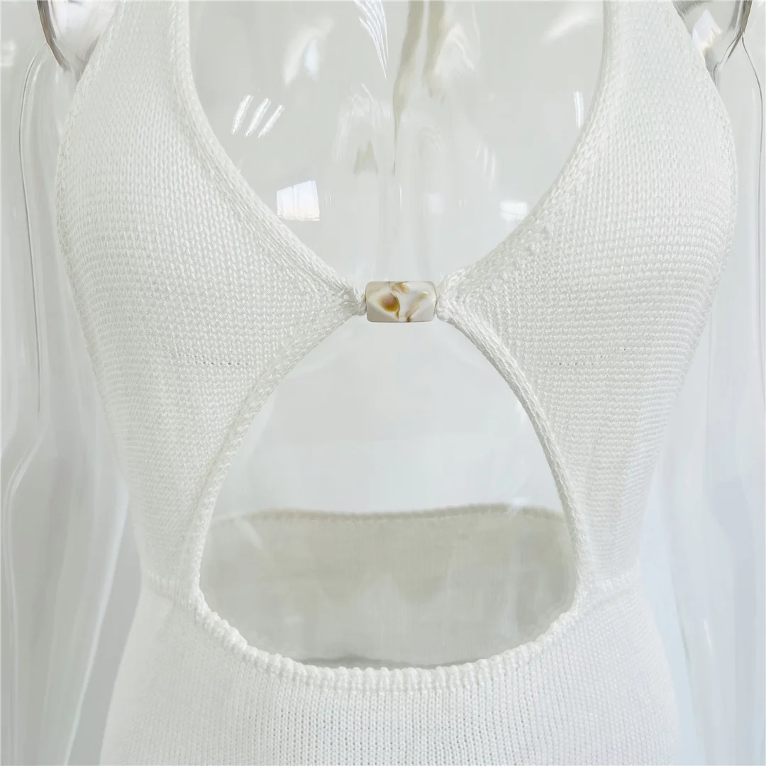 Sexy Strick-Neckholder-Kleid mit V-Ausschnitt und Schlitz, Maxikleid für Damen, 2026, schickes rückenfreies Partykleid mit Cut-Outs, Party-Badebekleidung, Cover-up V6164 – Detail 11