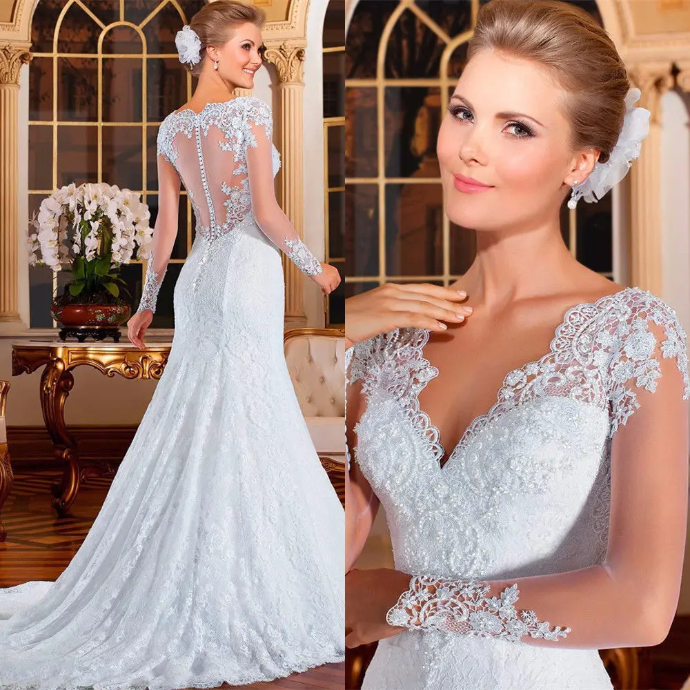 Europe Mermaid Wedding Dress M03 2022 New Small Pearls Beaded Embroidery Lace Mermaid Wedding Dresses Brazil W0021