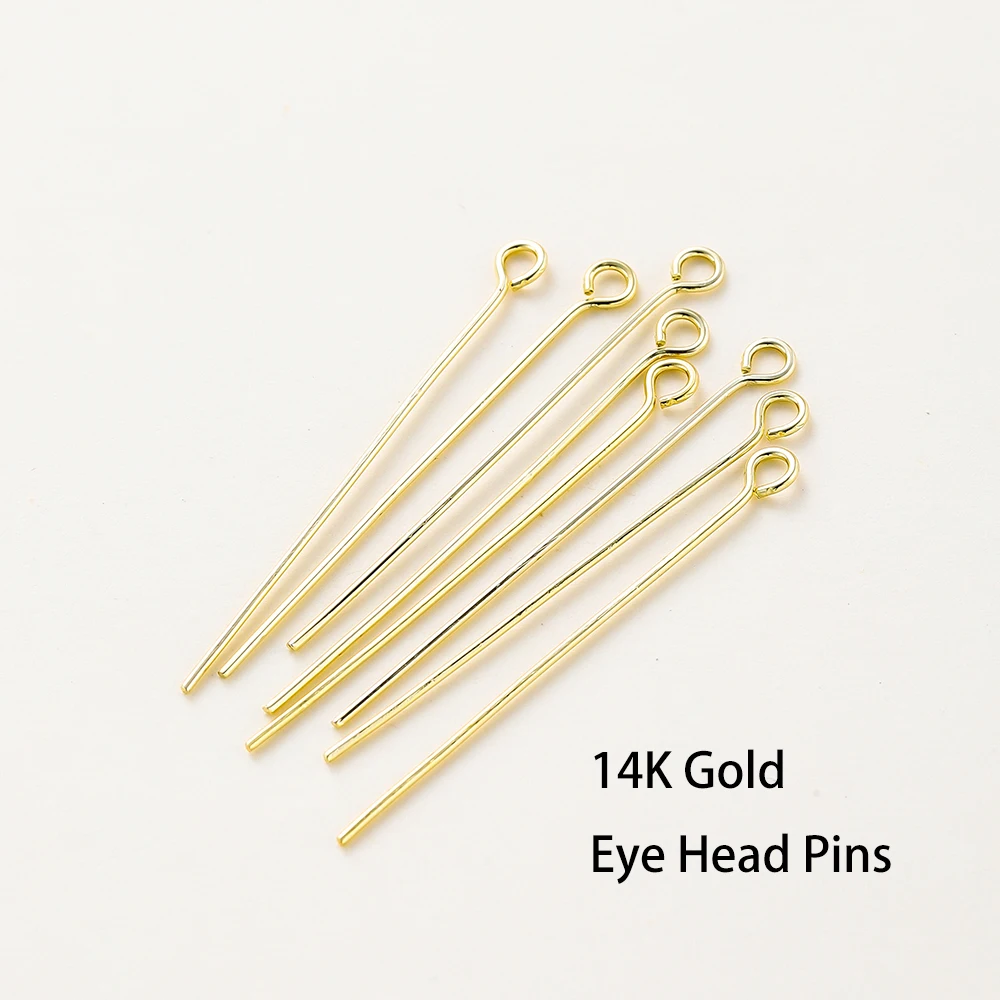100 teile/los 14K 18K Gold Überzogene 16-50mm Kugelkopf Pins DIY Schmuck Machen Erkenntnisse Messing Metall Flachkopf Auge Kopf Pins Liefert
