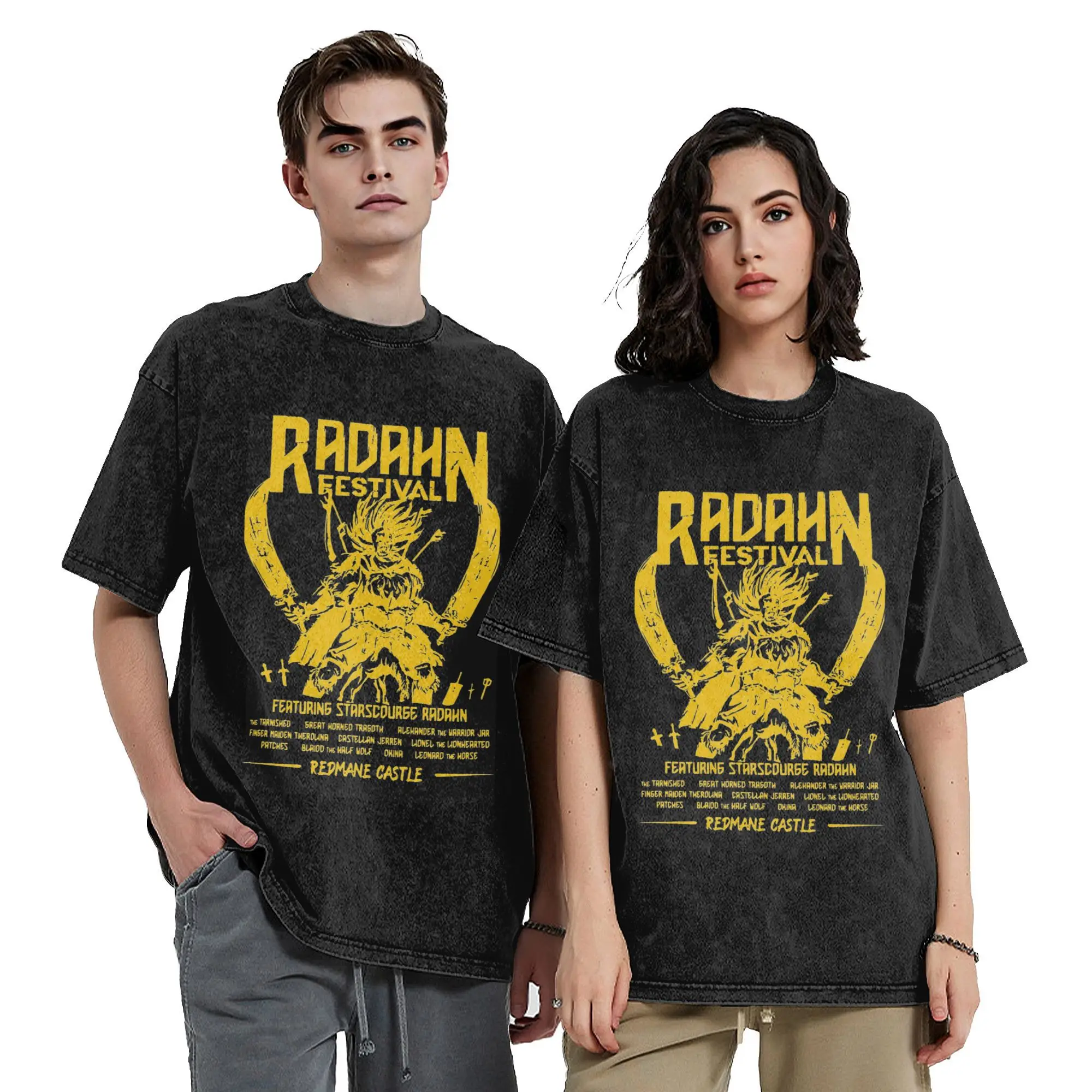 Festival Radahn Dark Souls Eldened Ringed Vintage Washed T-Shirts for Funny Pure Cotton O Neck Short Sleeve T Shirt Graphic Tops