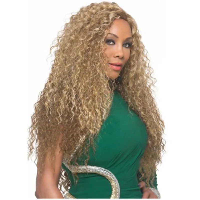 

European and American Women's Wig Middle Part Gradient Golden Brown Long Curly Hair Corn Perm Daily Style High Temperature