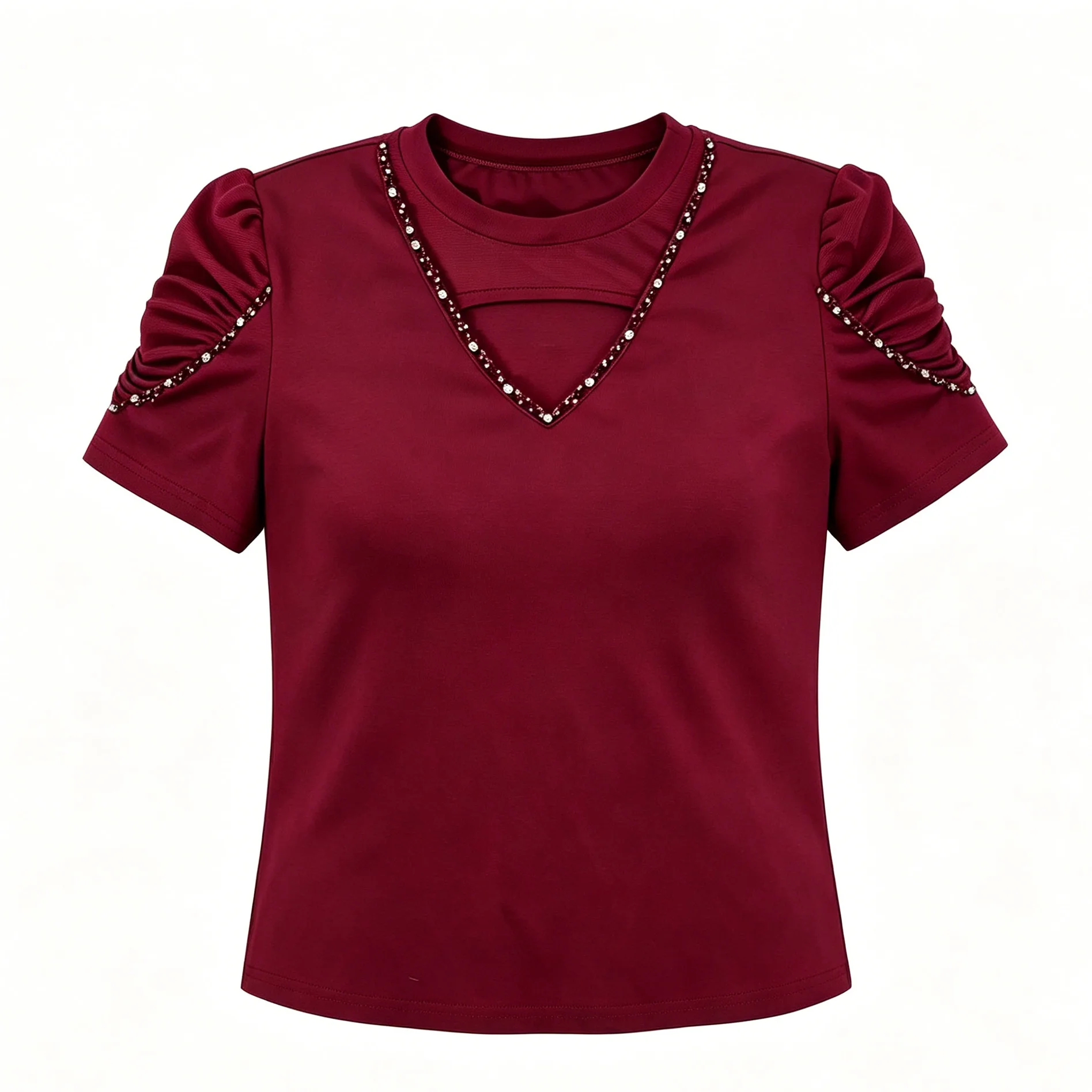 

MadBlack-Women European T-Shirt, Sexy O Neck Beading, Hotsweet Short Sleeve Slim M-3XL Mesh Thin Tee, 2026 Summer New T66412CC