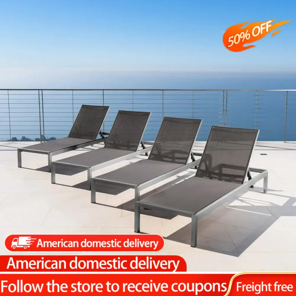 

Chaise Lounge Chair 4-Pcs Set Deck-chair Grey / Dark Grey Coral Bay Outdoor Aluminum Chaise Lounges With Mesh Seat Recliner Room