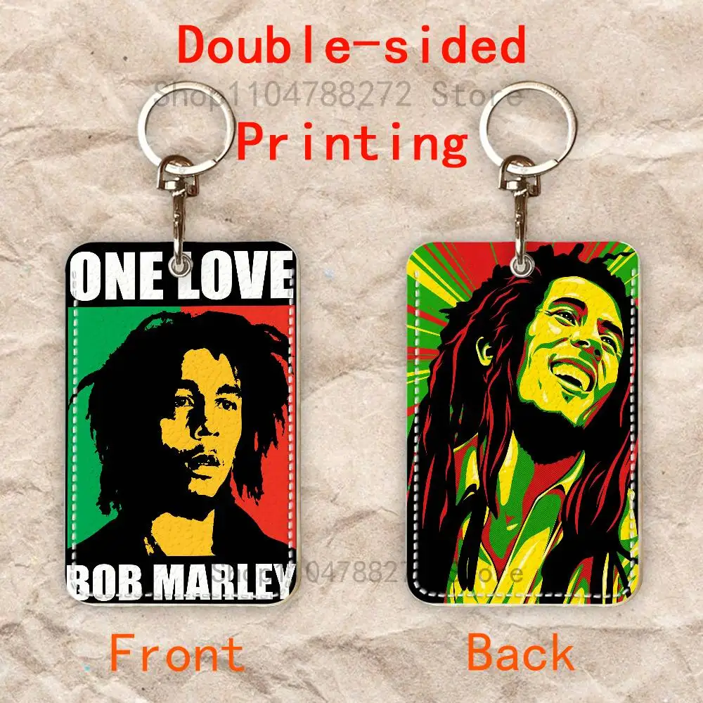B-Bob M-Marley One Love One Heart プレミアムPUレザーカードホルダーケース、メタルカラビナ付き、日常使用向けのカスタマイズ可能なデザイン