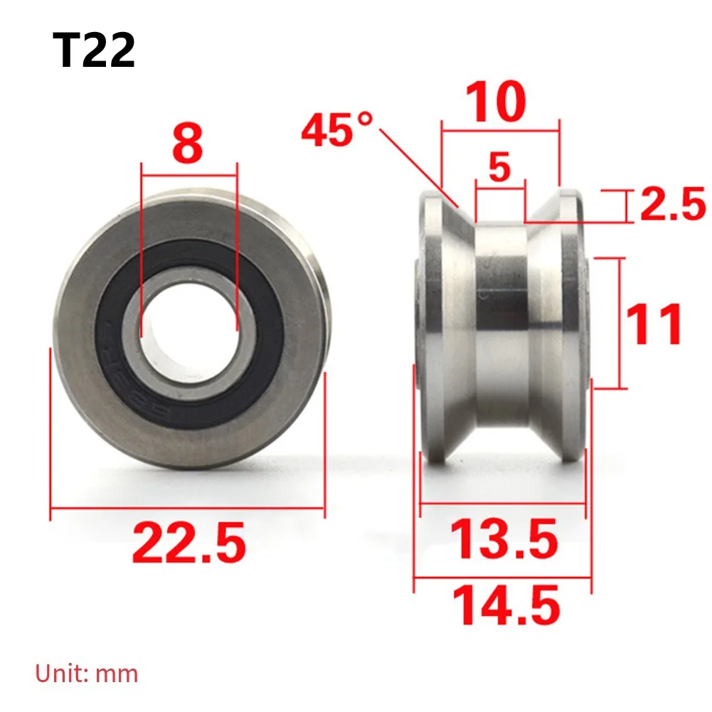 U22 T22 Groove Round Bottom Track Pulley Sliding Roller Bearing 8x22.5x14.5mm For Linear Motion Systems