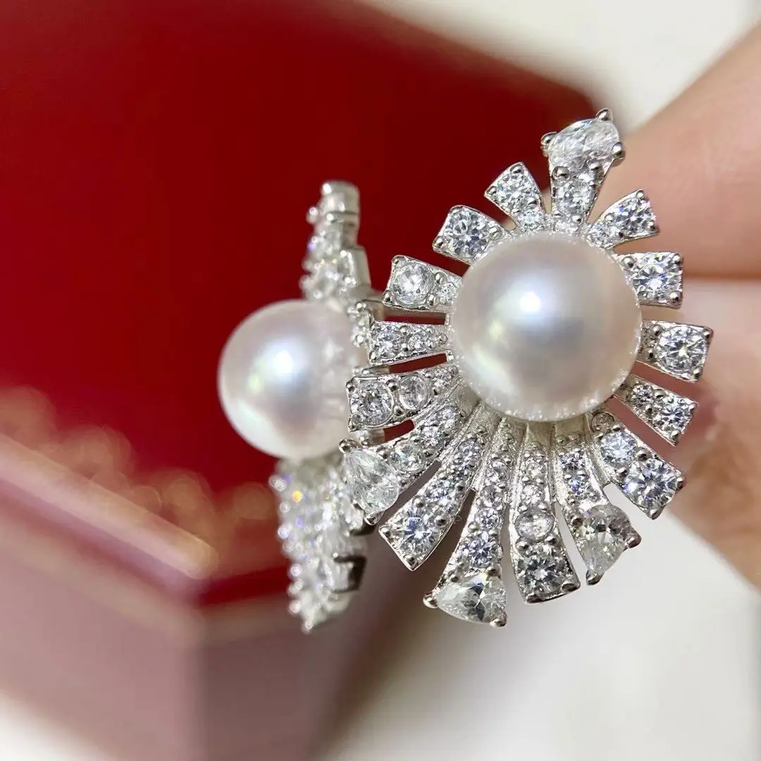 Wholesale S925 Sterling Silver Earrings Mount Findings Settings Base Mounting Parts Accessory for 7-8mm Pearls 5 pairs/lot