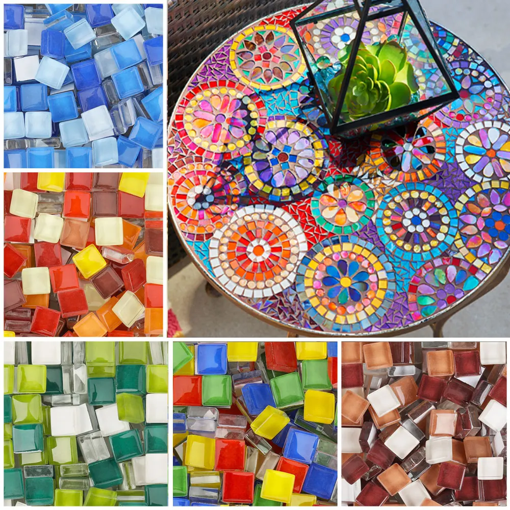 200g Glass Mosaic Tiles Colorful 1cm Square Mosaic Craft Materials for Children/Kids Multi Color Optional DIY Mosaic Stones arte