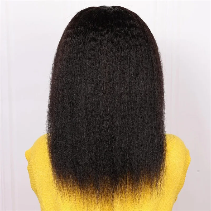 شعر مستعار أسود ياكي غريب مستقيم ناعم طويل 16 بوصة باروكة أمامية من الدانتيل للنساء مع شعر بيبي هير بدون صمغ يوميًا