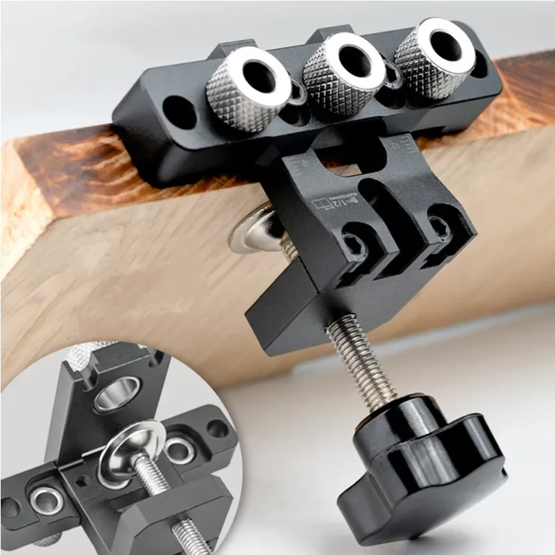 3‑in‑1 Universal Doweling Jig, Adjustable Round Wood Rod Drilling Locator with Drill Bit, Carpentry Punch Auxiliary Tool