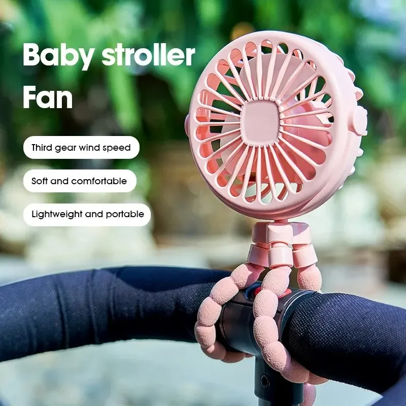 Portable Oscillating Pram Fan Mini Handheld Personal Car Seat Baby Fan with Flexible Tripod Clip-on USB Battery Operated