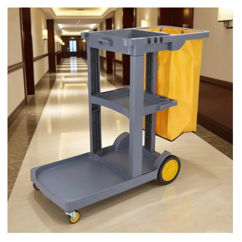 

Wholesale Foldable Grey Hotel Room Janitor Cart Set Multipurpose Cleaning Trolley Utility Cars with Oxford Cover for Kitchen Use