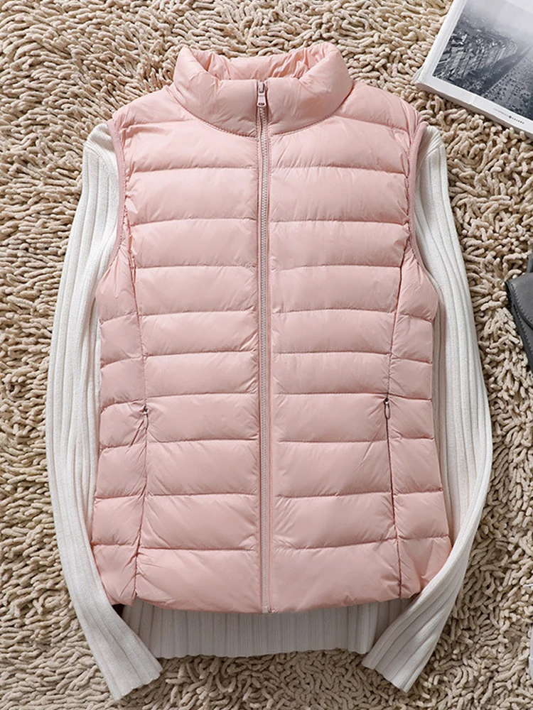 Chaleco acolchado sin mangas para mujer, chaquetas de plumón de pato, ultraligeras, portátiles, a prueba de viento, esponjosas, 4XL, otoño e